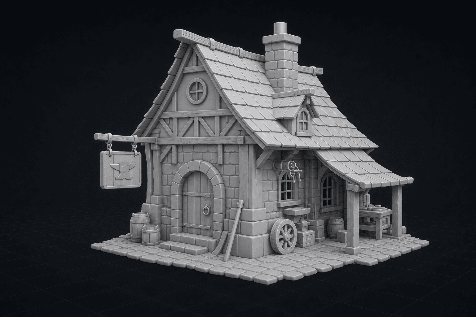 Werkstatt als untexturiertes Tonmodell